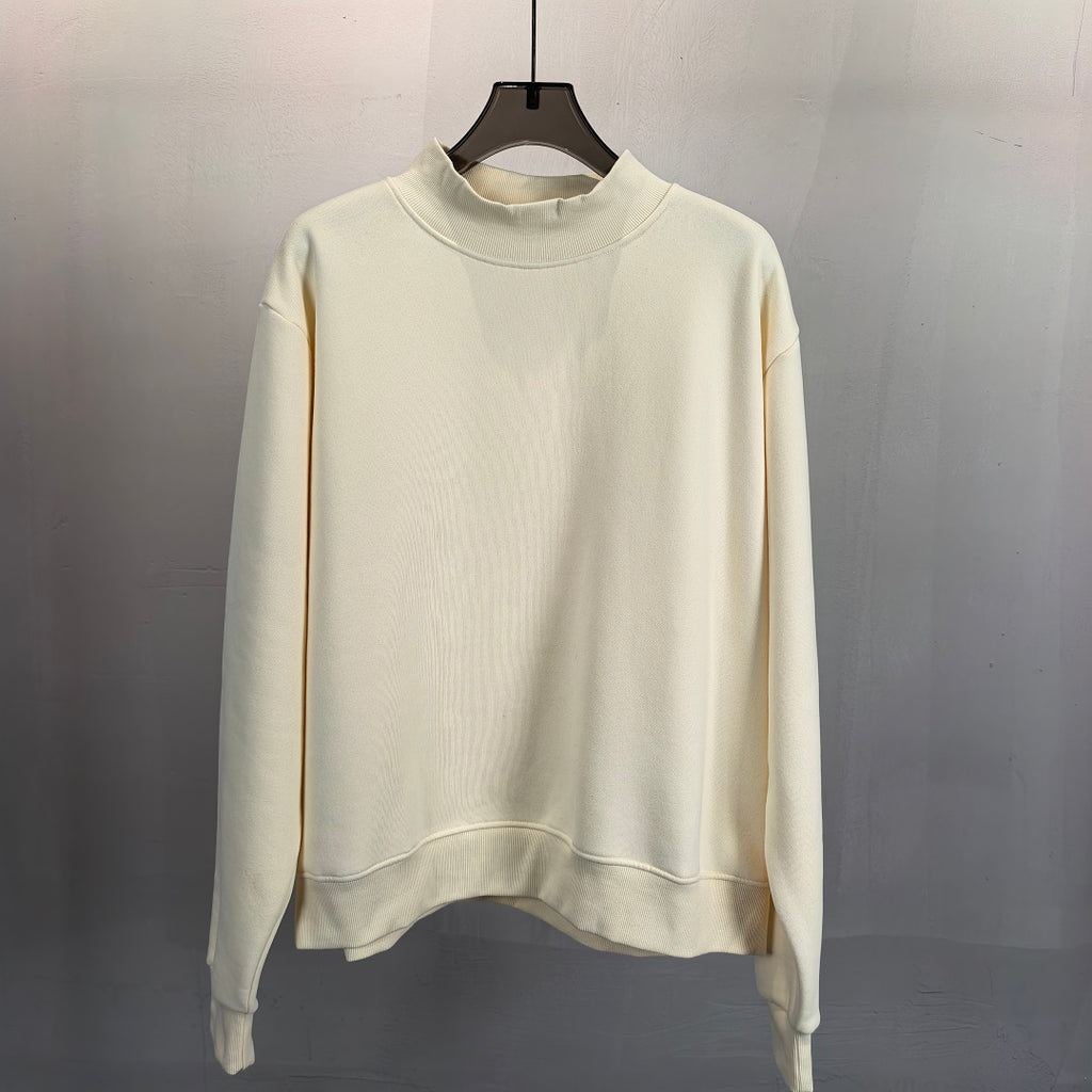 Oversized Mock Neck Fleece Sweatshirt - Cream