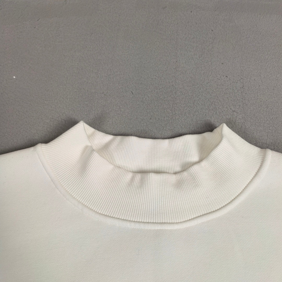 Oversized Mock Neck Fleece Sweatshirt - Cream - 3