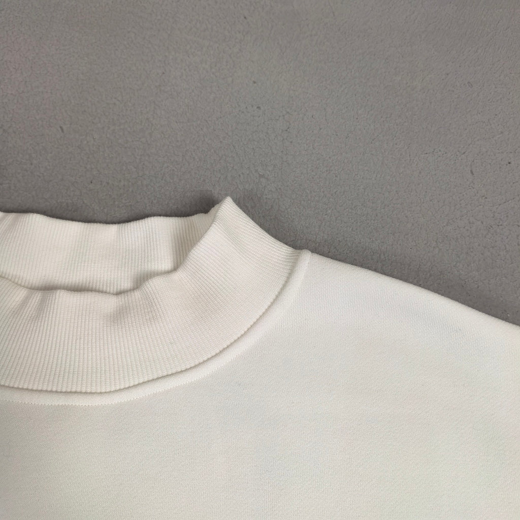 Oversized Mock Neck Fleece Sweatshirt - Cream - 4