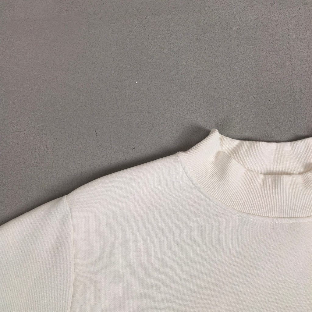 Oversized Mock Neck Fleece Sweatshirt - Cream - 5