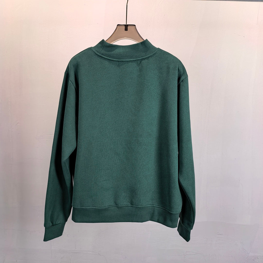 Oversized Mock Neck Fleece Sweatshirt - Green - 1