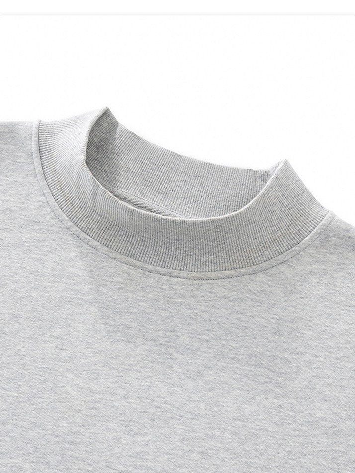 Oversized Mock Neck Fleece Sweatshirt - Grey - 2