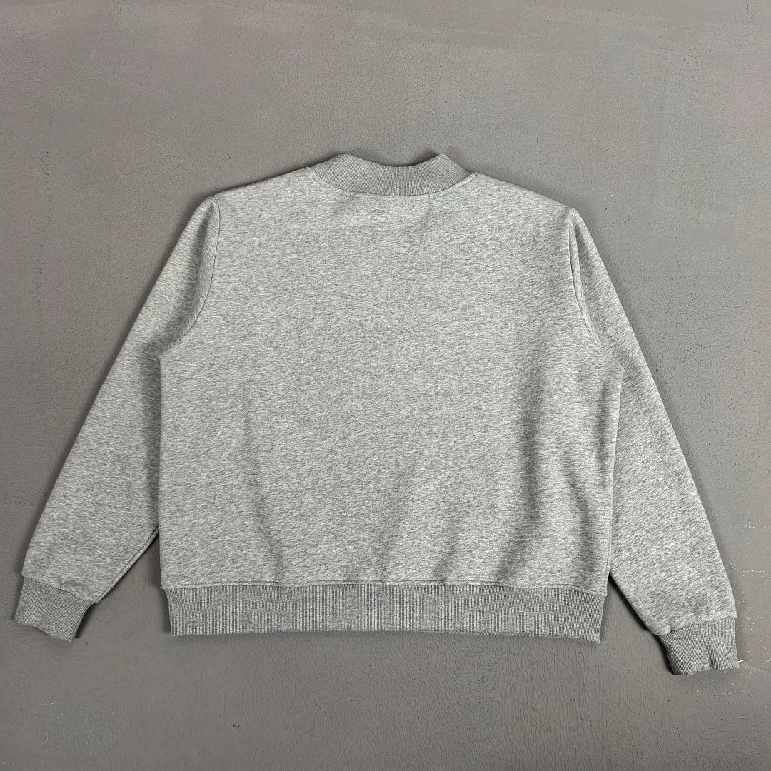 Oversized Mock Neck Fleece Sweatshirt - Grey - 7