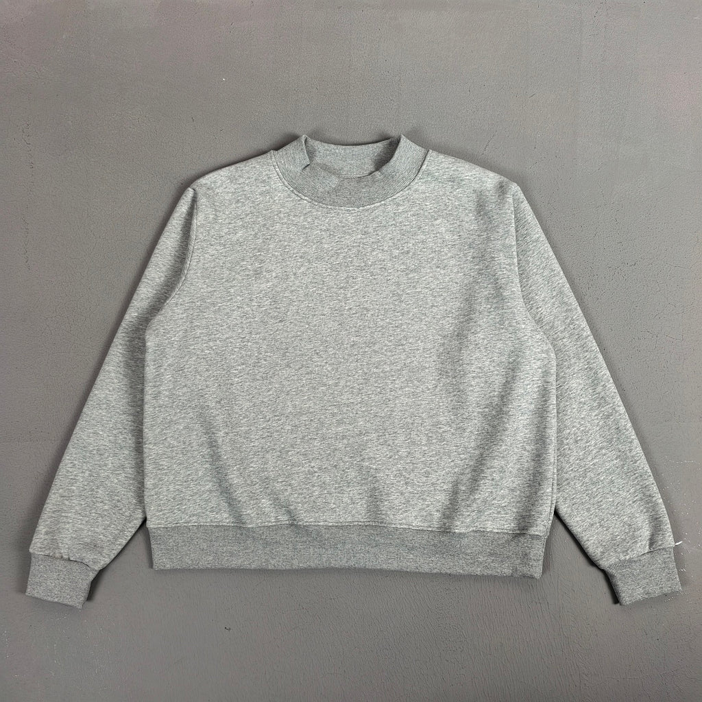 Oversized Mock Neck Fleece Sweatshirt - Grey - 8