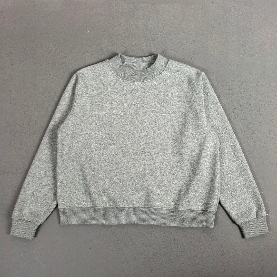 Oversized Mock Neck Fleece Sweatshirt - Grey - 8