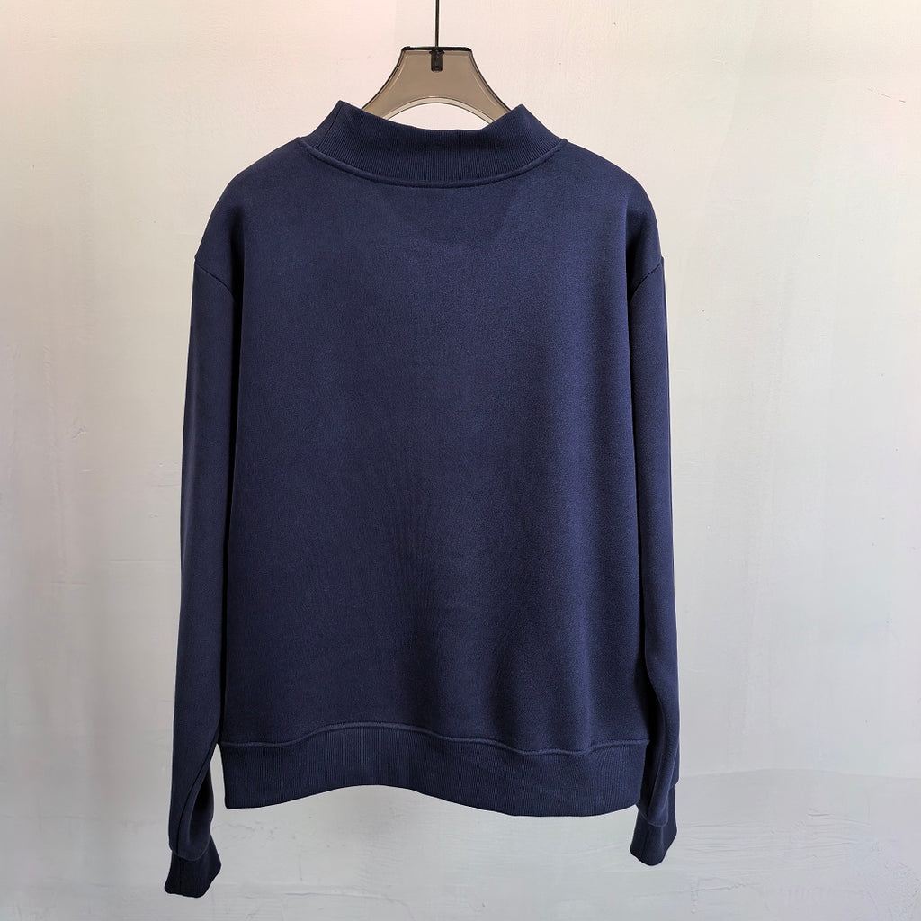 Oversized Mock Neck Fleece Sweatshirt - Navy - 1