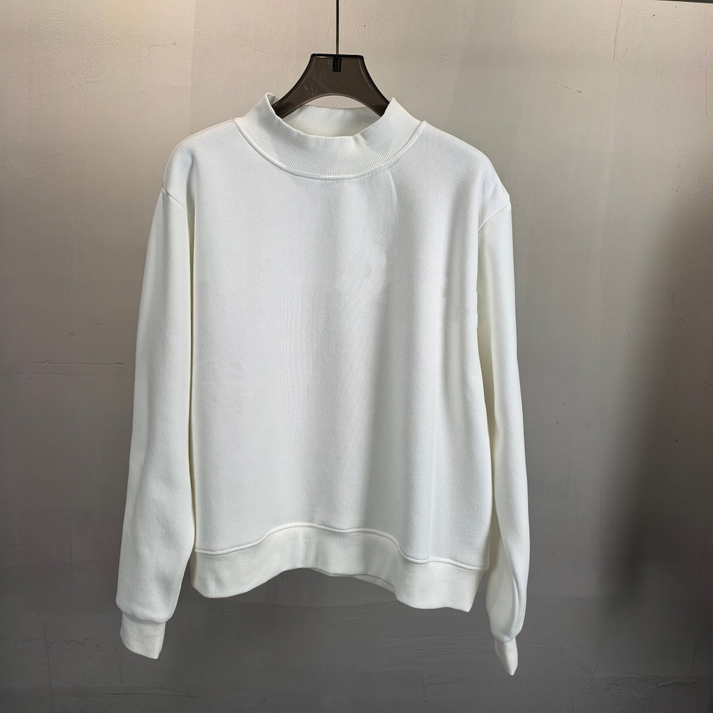 Oversized Mock Neck Fleece Sweatshirt - White