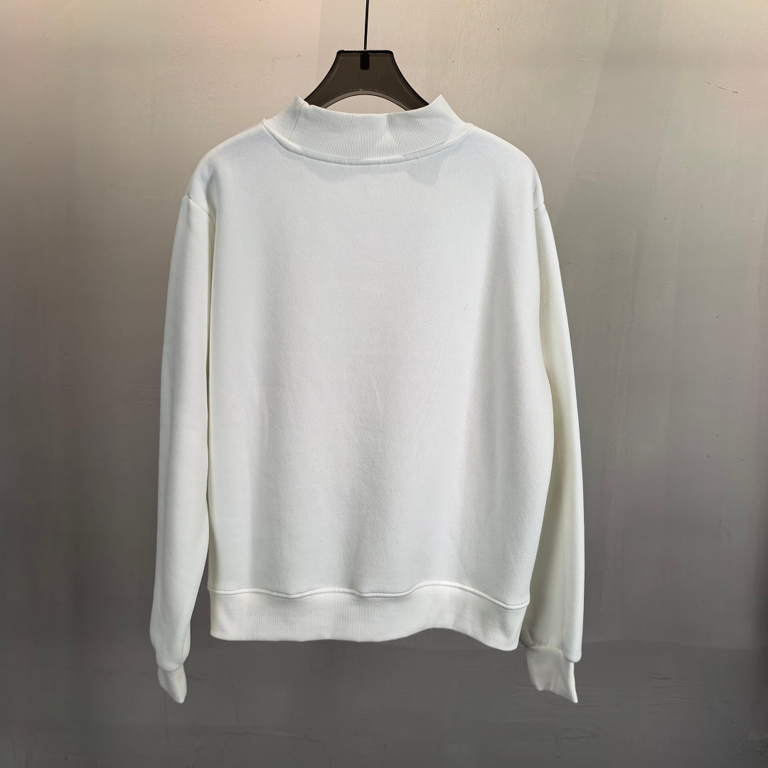 Oversized Mock Neck Fleece Sweatshirt - White - 1