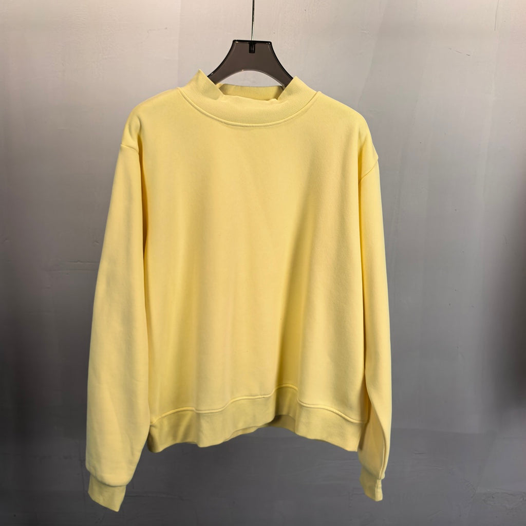 Oversized Mock Neck Fleece Sweatshirt - Yellow - 1