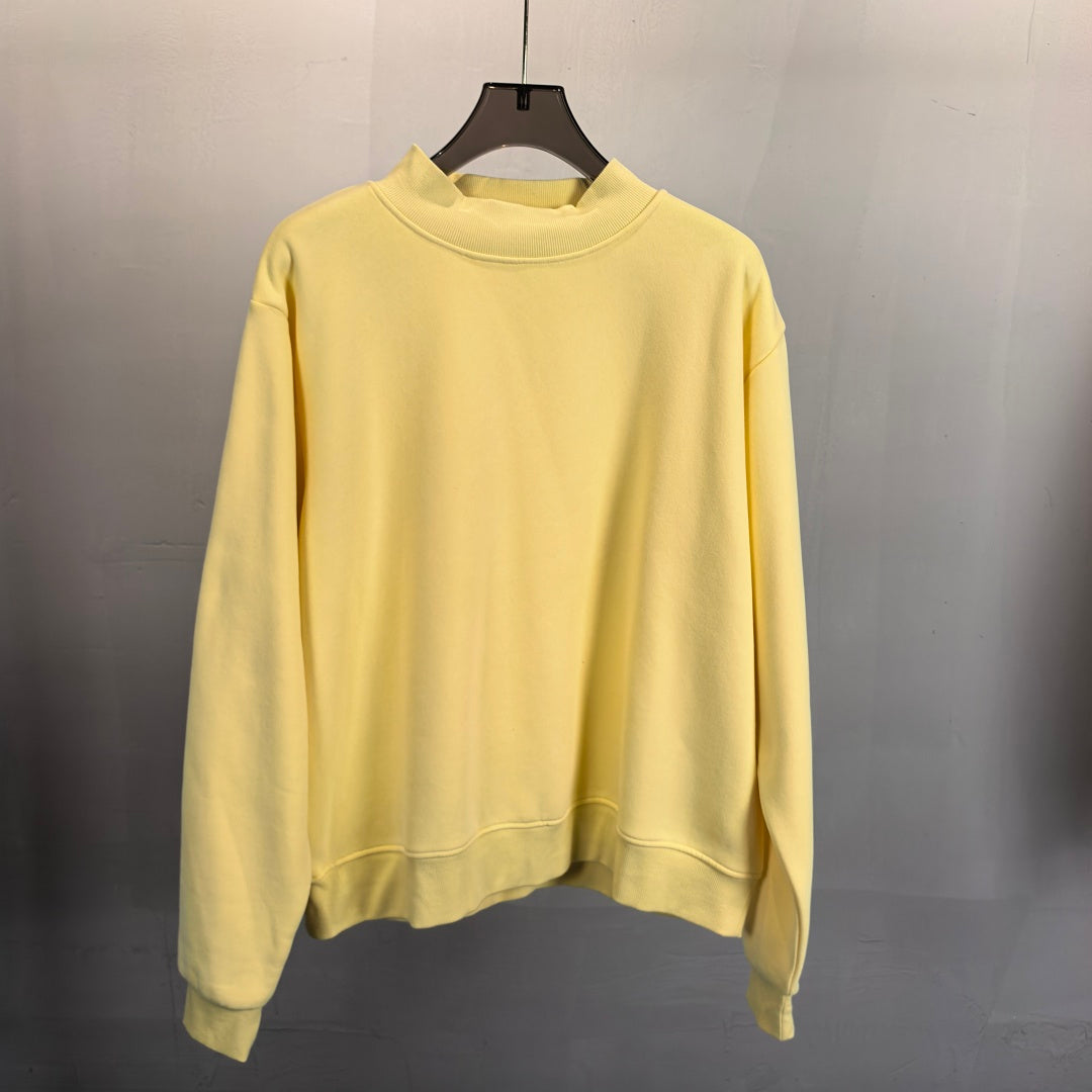 Oversized Mock Neck Fleece Sweatshirt - Yellow - 1