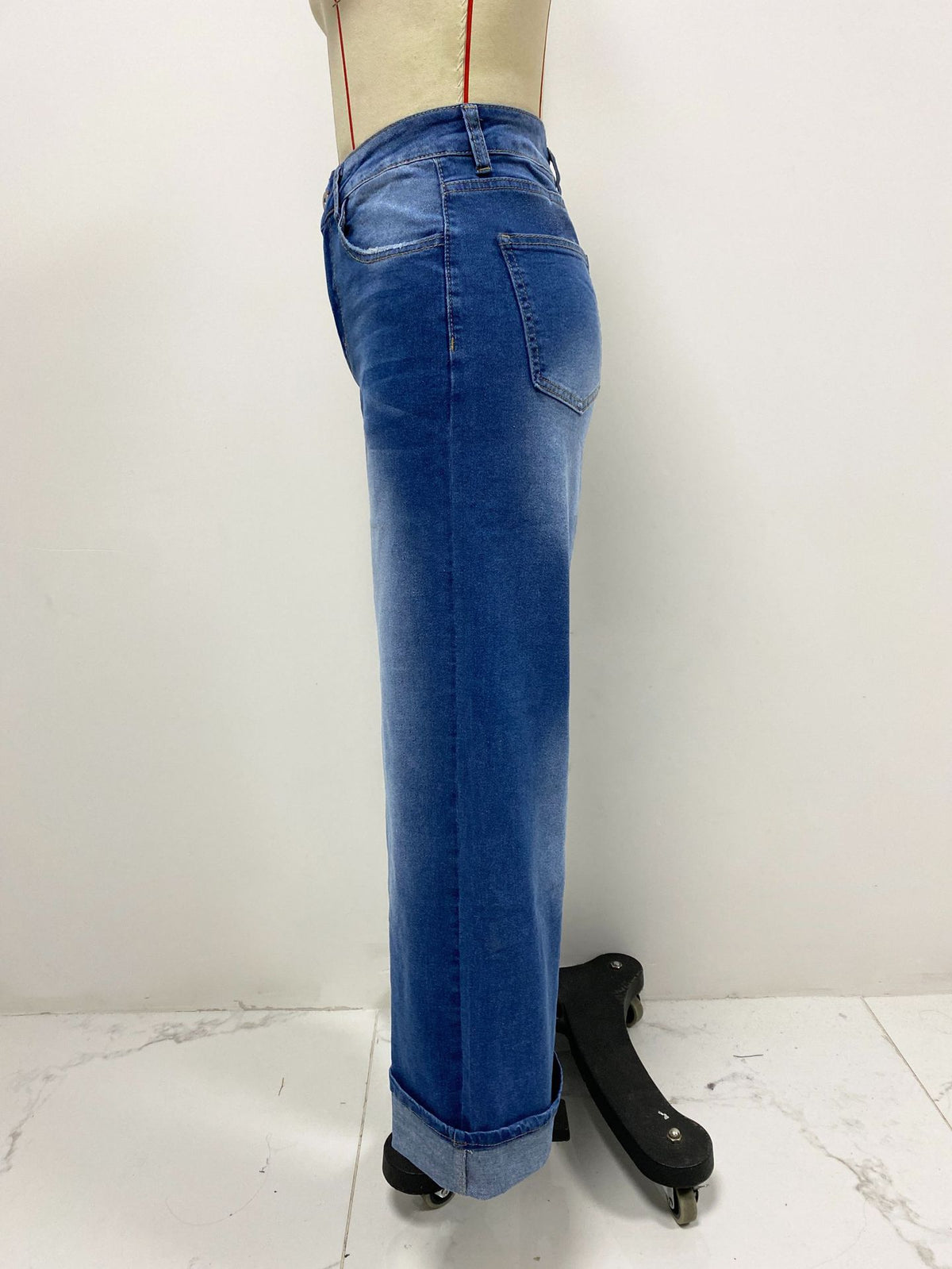 High Rise Cuffed Wide Leg Jeans - DarkBlue - 2