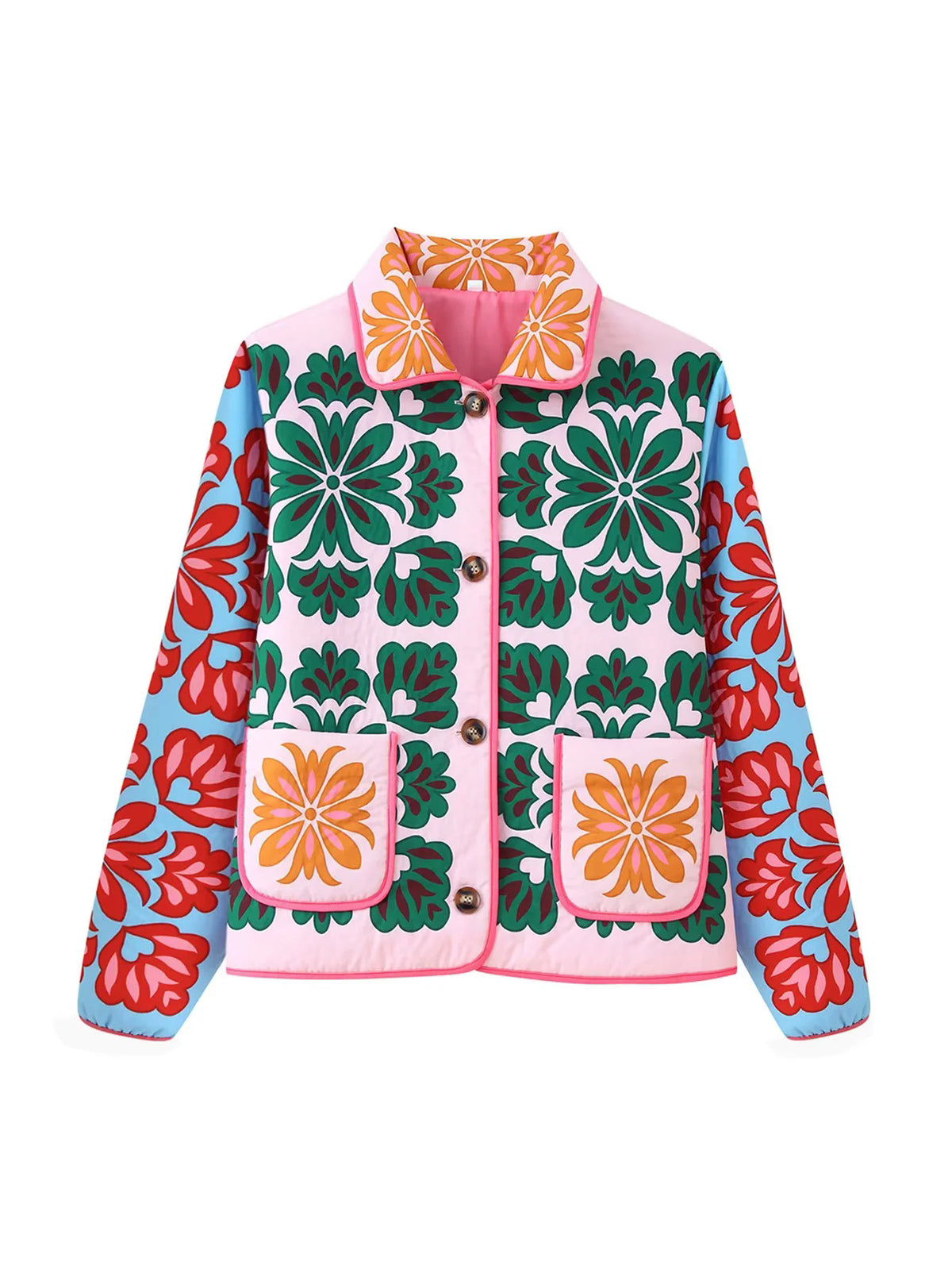 Retro Floral Print Quilted Jacket - Floral - 1