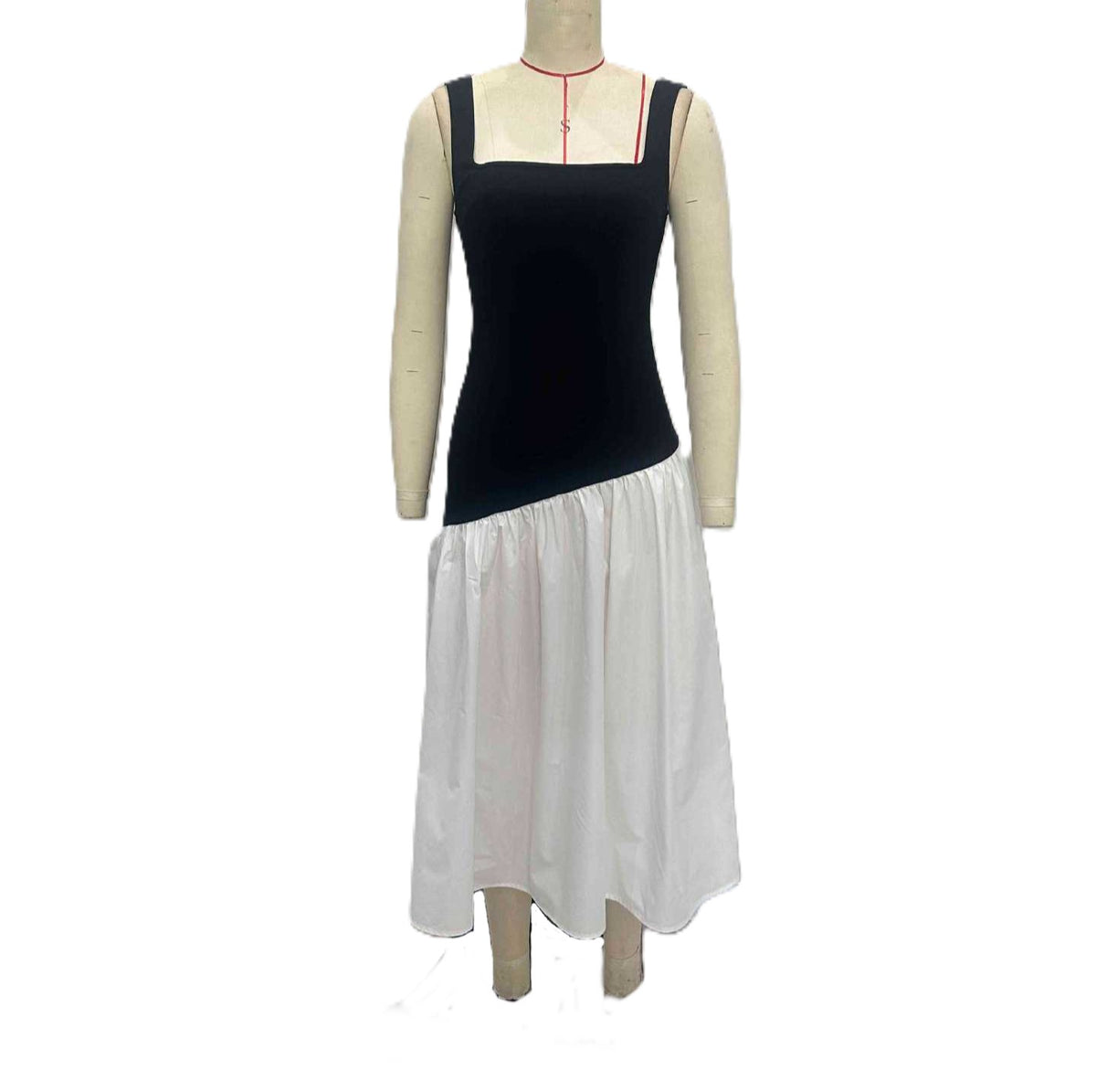 Color Block Drop Waist Midi Dress - White - 1