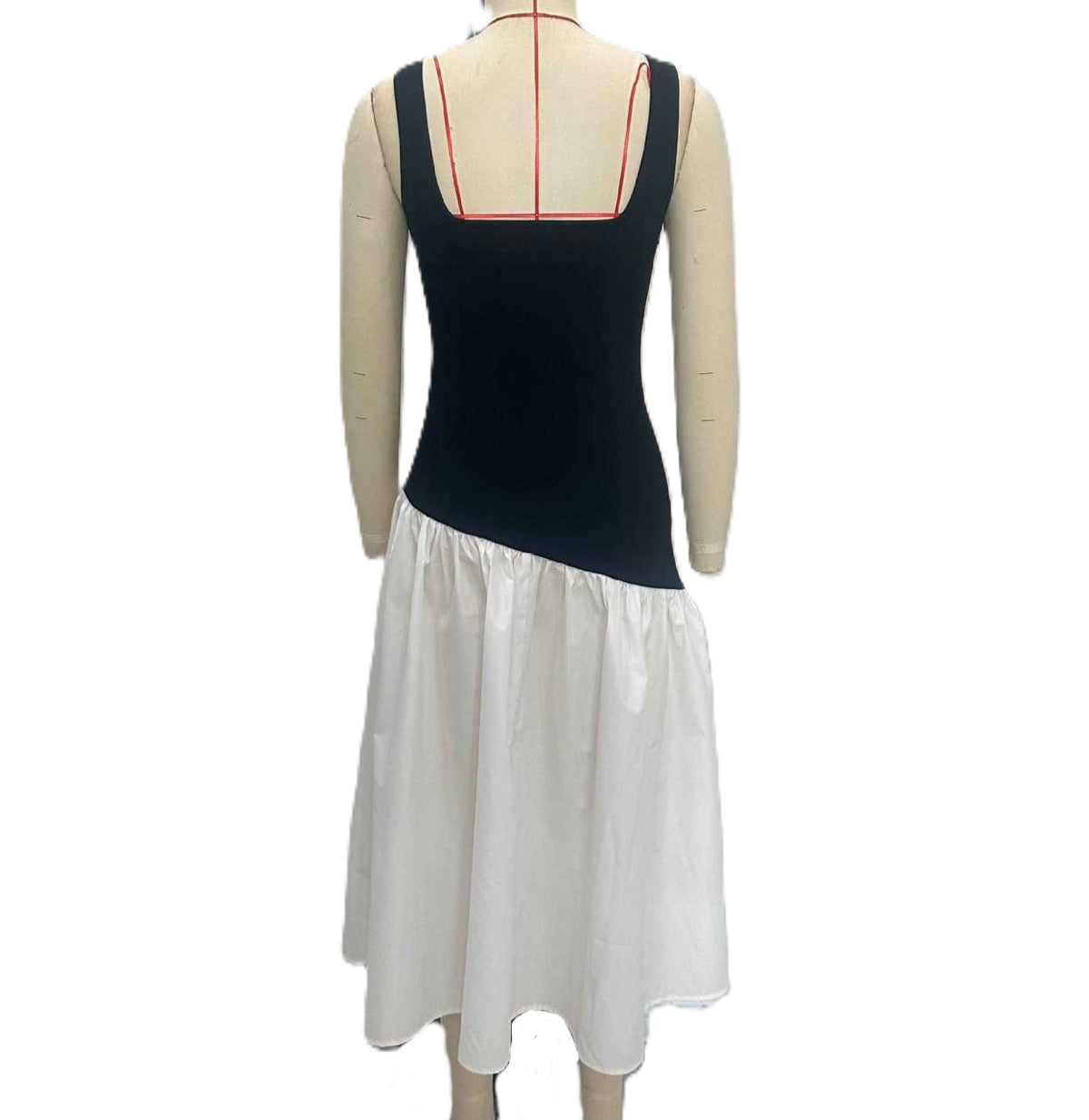 Color Block Drop Waist Midi Dress - White - 2