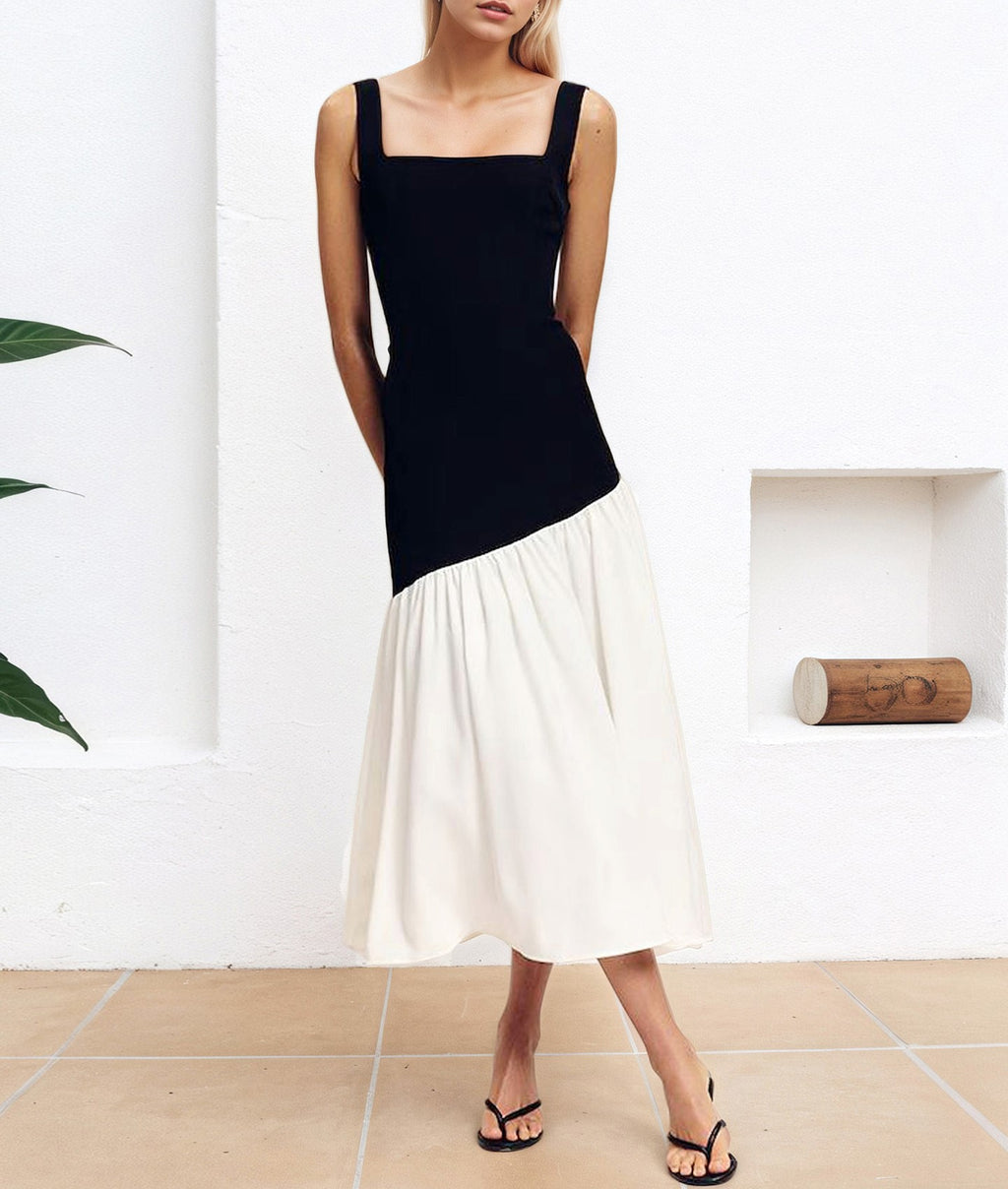 Color Block Drop Waist Midi Dress