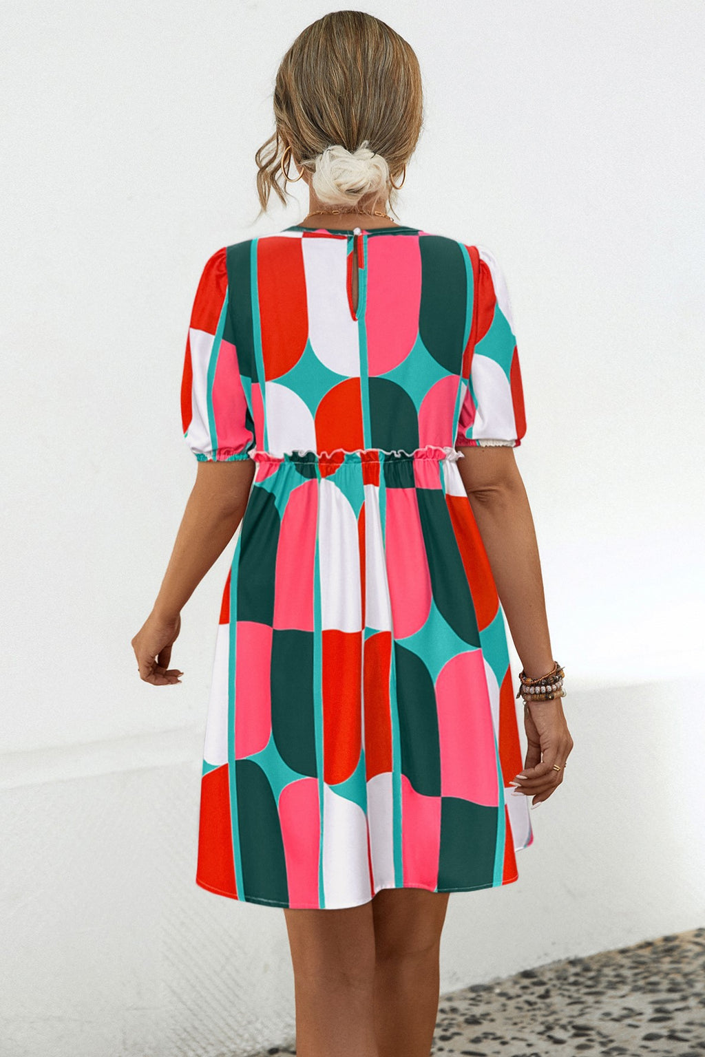 Mod Geometric Tiered Puff Sleeve Mini Dress - view 4