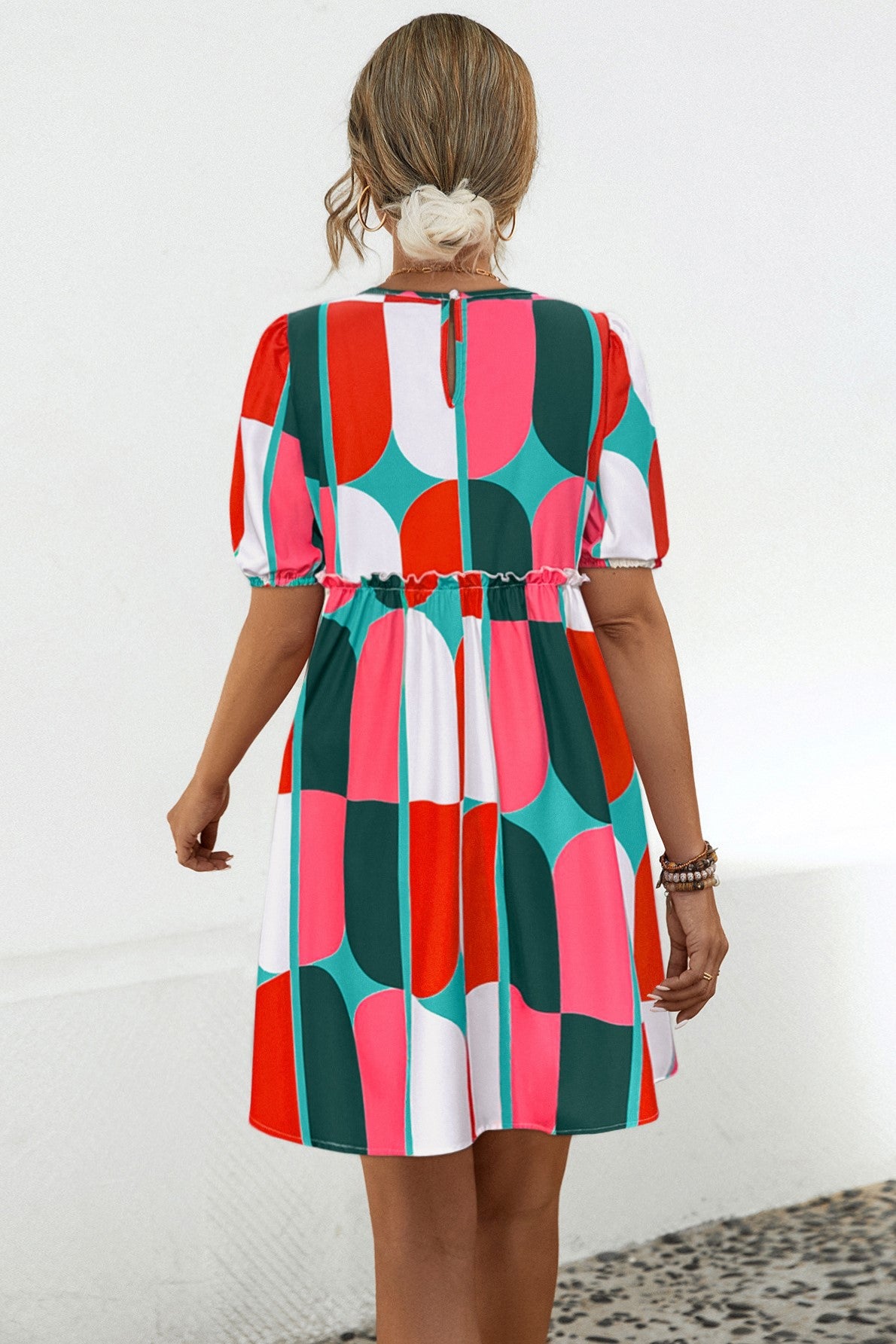 Mod Geometric Tiered Puff Sleeve Mini Dress - view 4