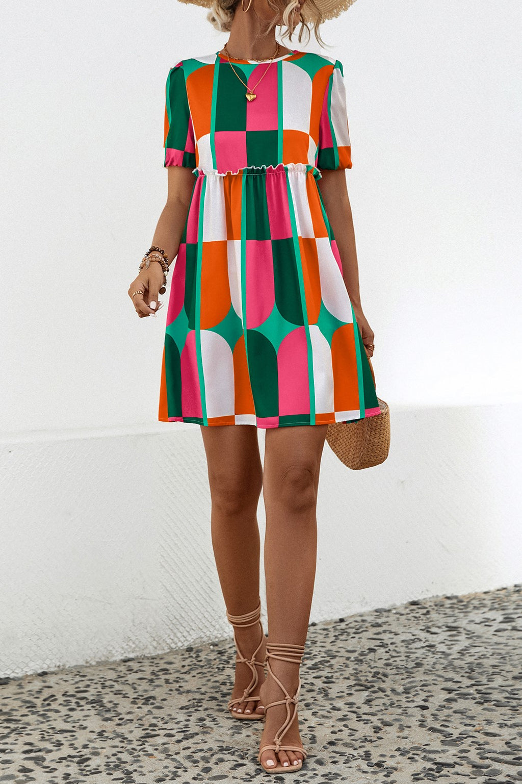 Mod Geometric Tiered Puff Sleeve Mini Dress - view 7
