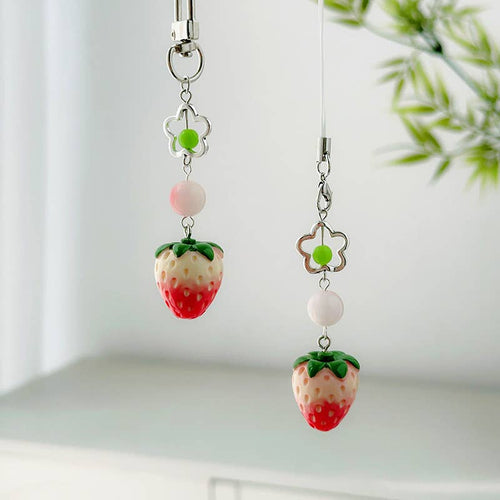 3D Strawberry Beaded Keychain Charm