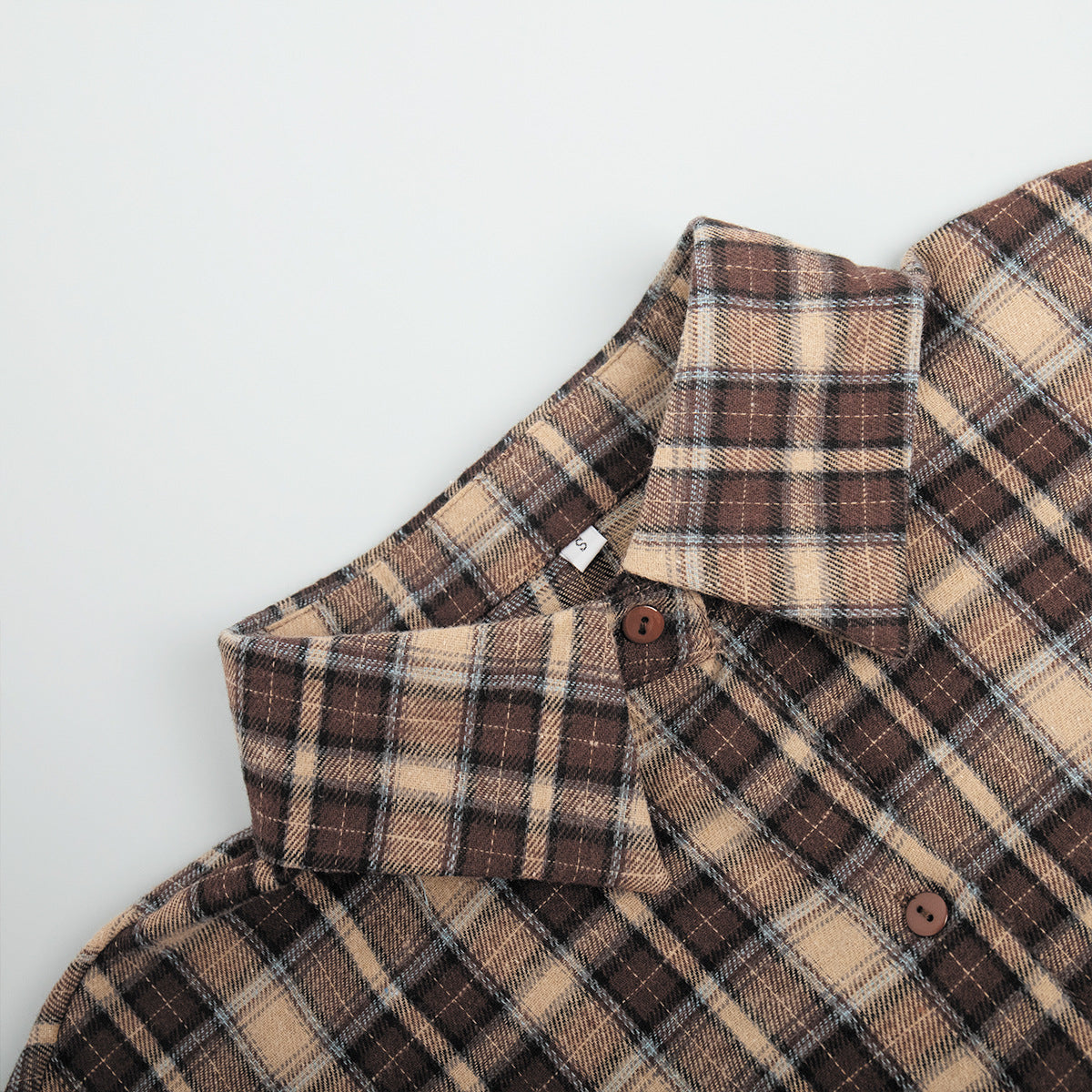 Drop Shoulder Plaid Flannel Overshirt - Coffee - 2