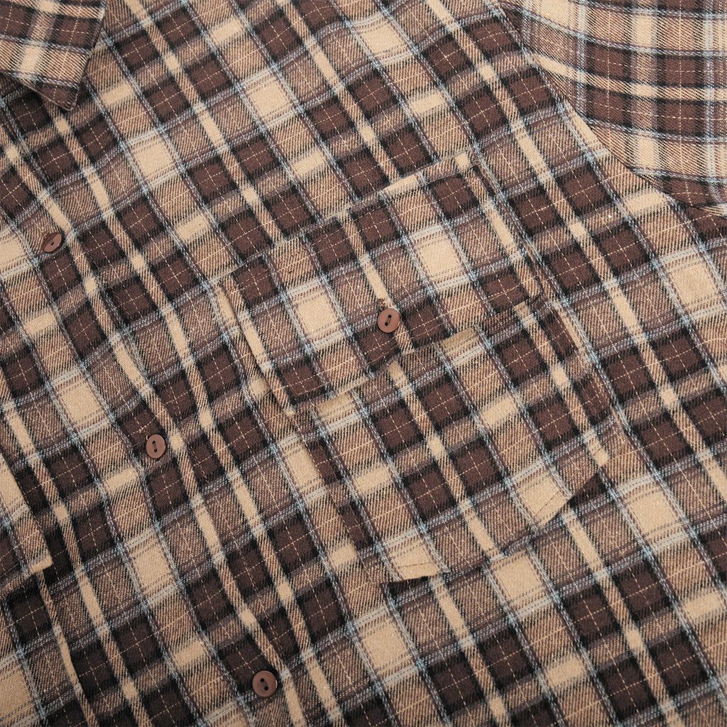 Drop Shoulder Plaid Flannel Overshirt - Coffee - 3