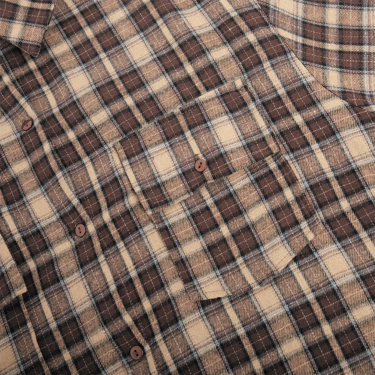 Drop Shoulder Plaid Flannel Overshirt - Coffee - 3