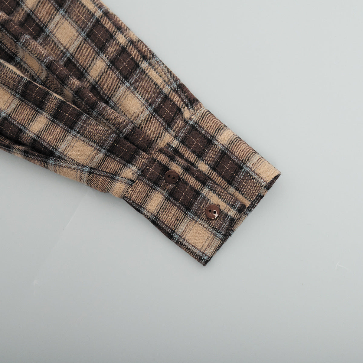 Drop Shoulder Plaid Flannel Overshirt - Coffee - 4