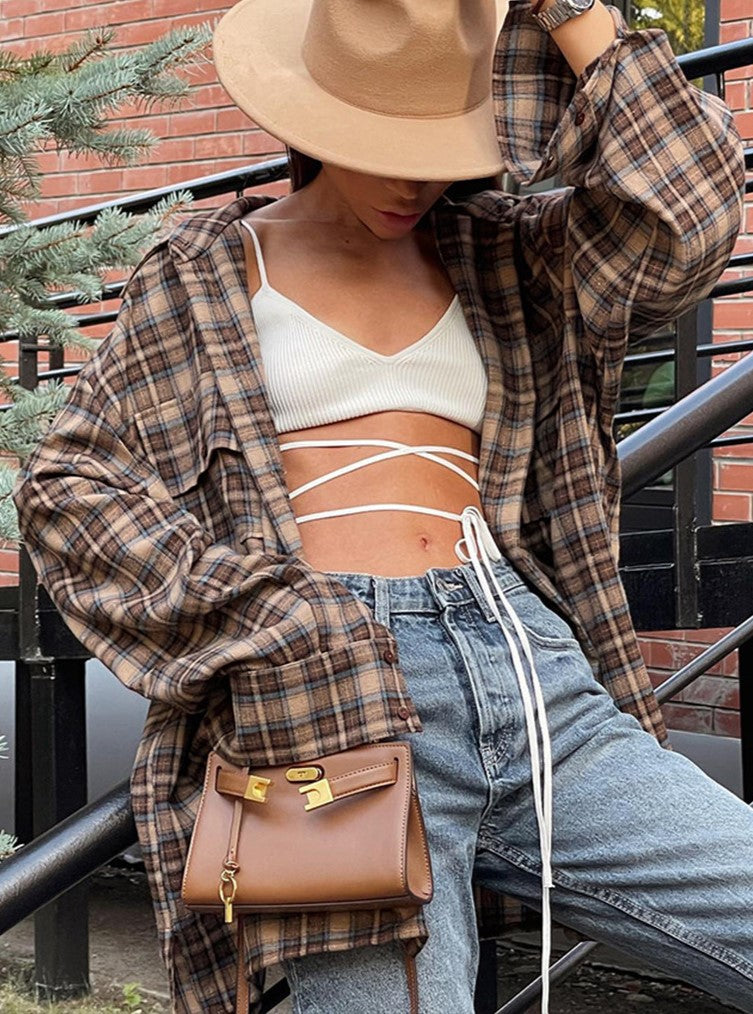 Drop Shoulder Plaid Flannel Overshirt
