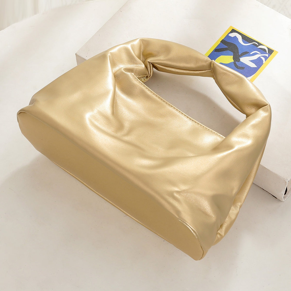 Slouchy Sequin and Metallic Top Handle Bag - Gold