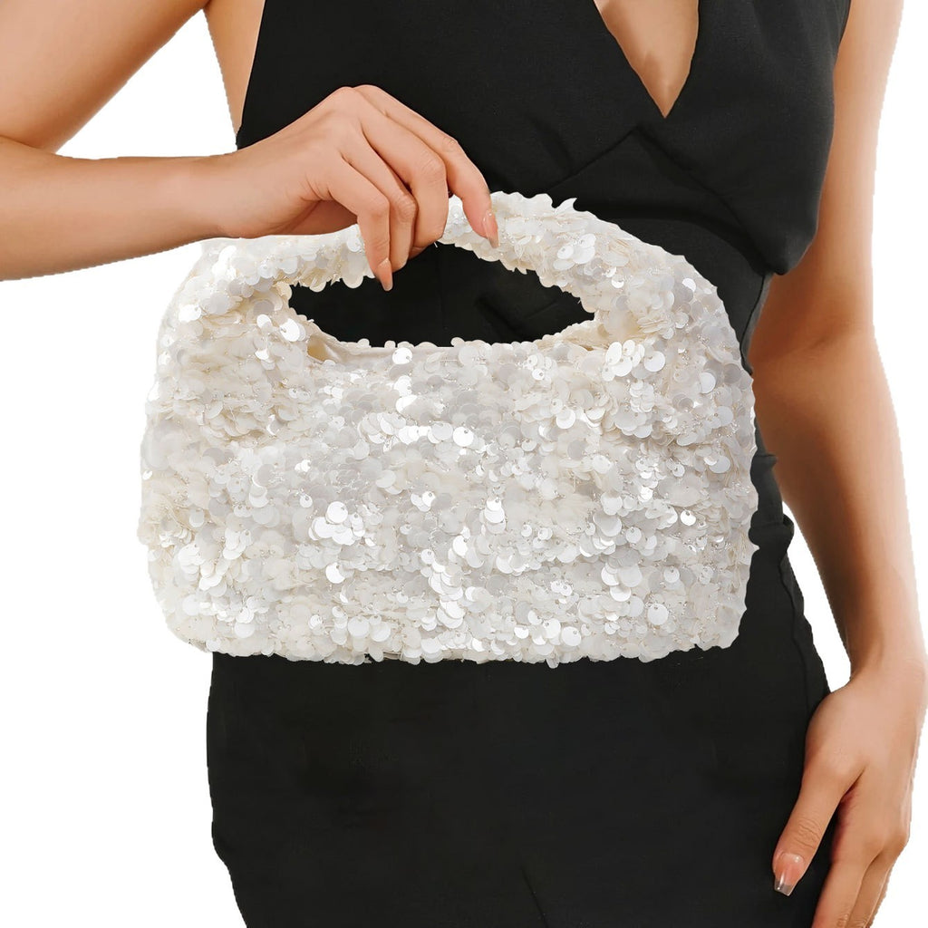 Slouchy Sequin and Metallic Top Handle Bag