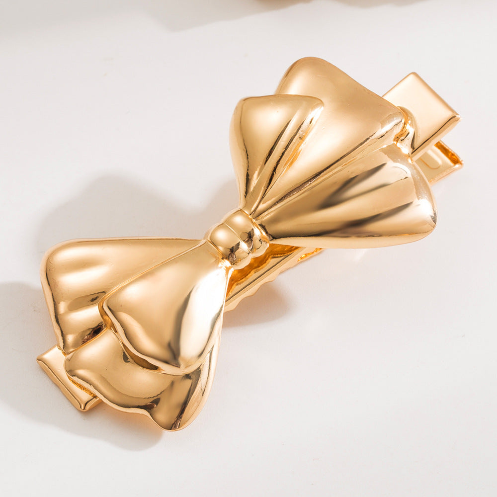 Puffed Metal Bow Hair Clip - Gold