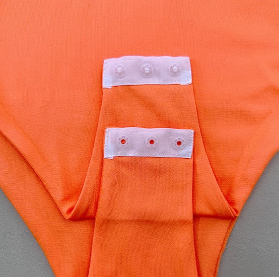 High Leg Cut Sleeveless Crew Neck Bodysuit - Orange - 1