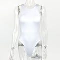 High Leg Cut Sleeveless Crew Neck Bodysuit - White