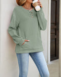 Button Henley Sweatshirt With Kangaroo Pocket - Green