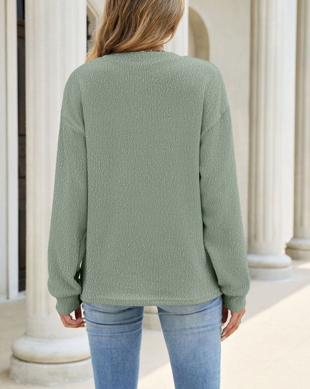Button Henley Sweatshirt With Kangaroo Pocket - Green - 2