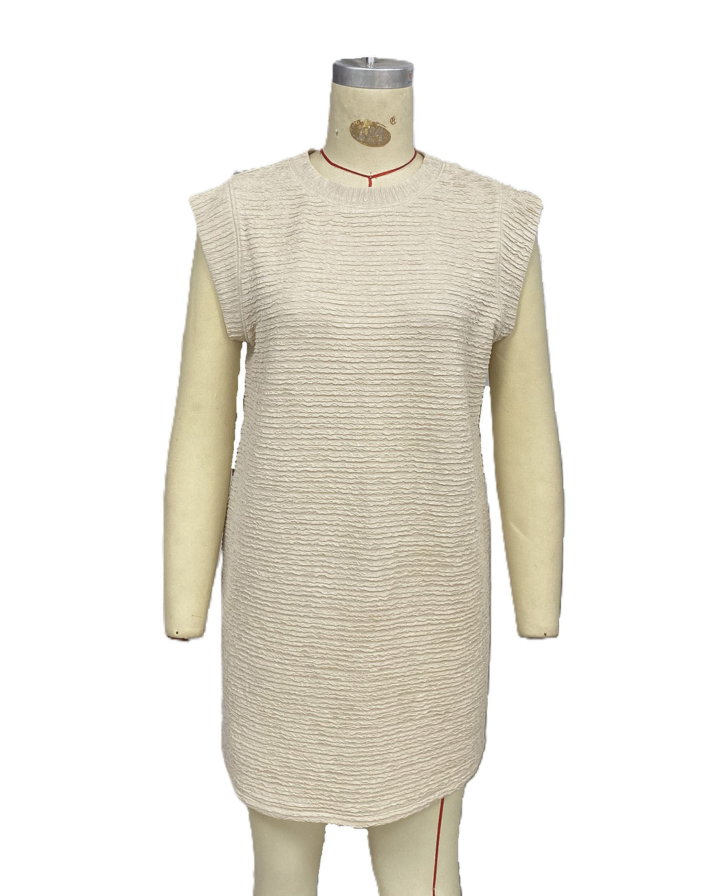 Textured Shoulder Pad Mini Shift Dress - Apricot - 3
