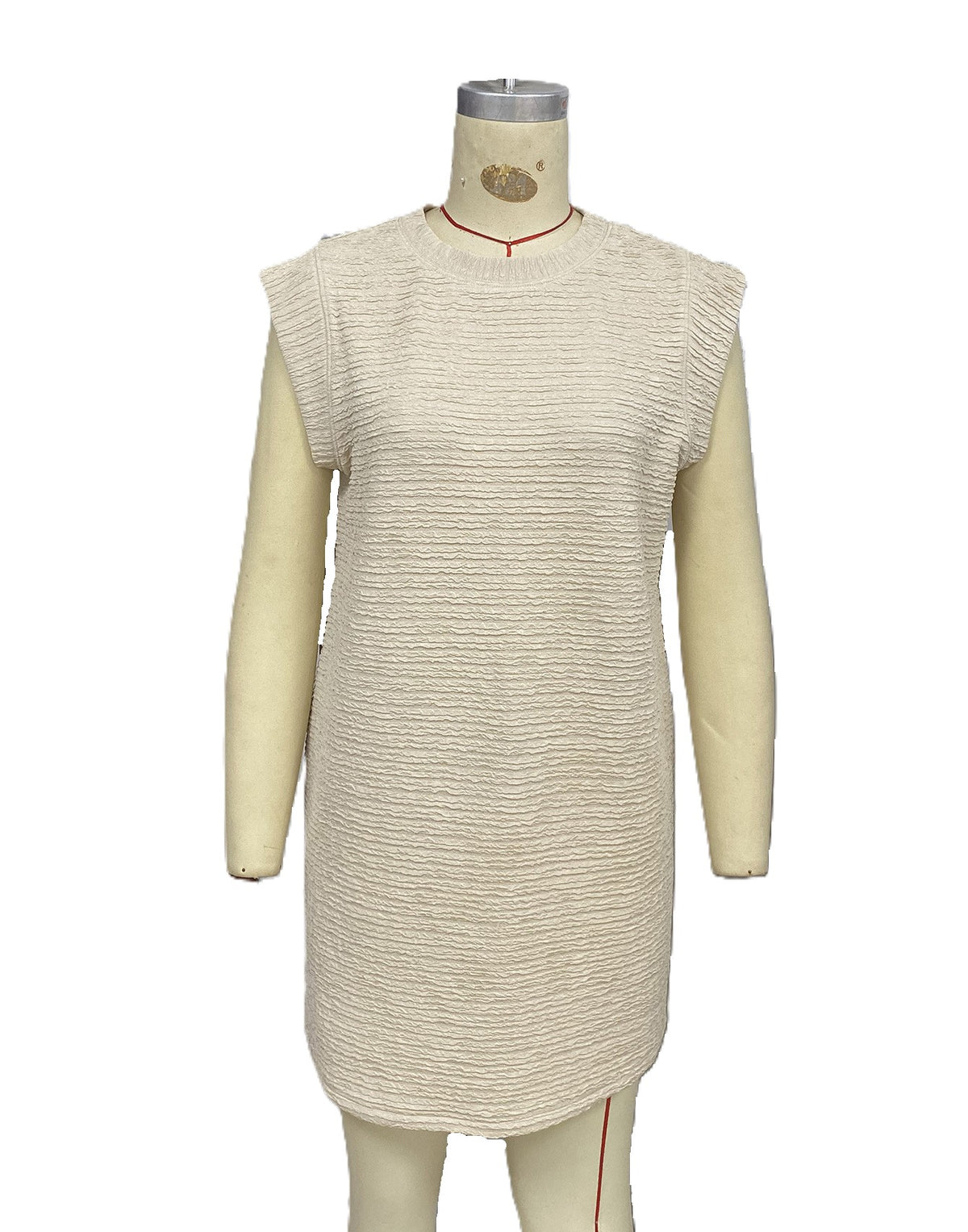 Textured Shoulder Pad Mini Shift Dress - Apricot - 3