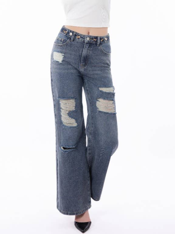 Distressed Ripped Wide Leg Baggy Jeans