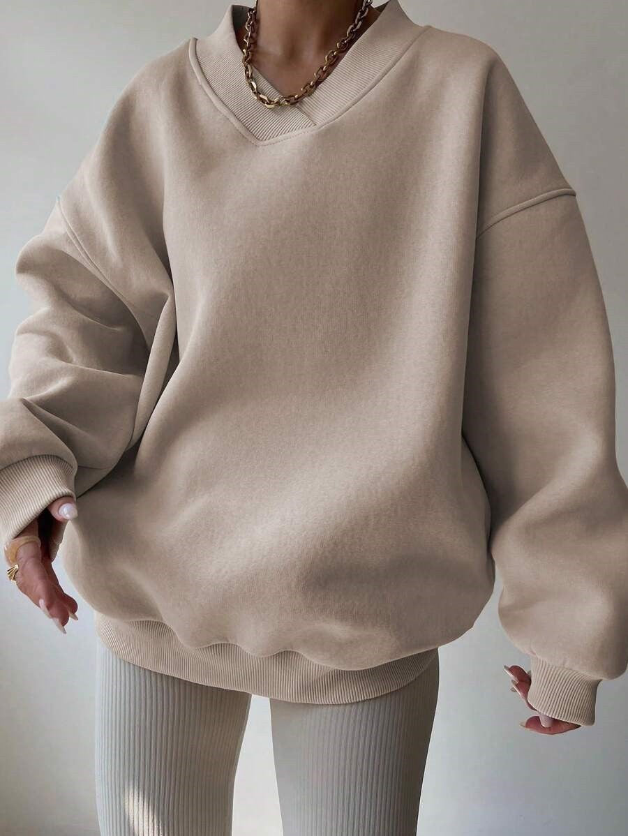 Oversized V Neck Drop Shoulder Gym Sweatshirt - Apricot