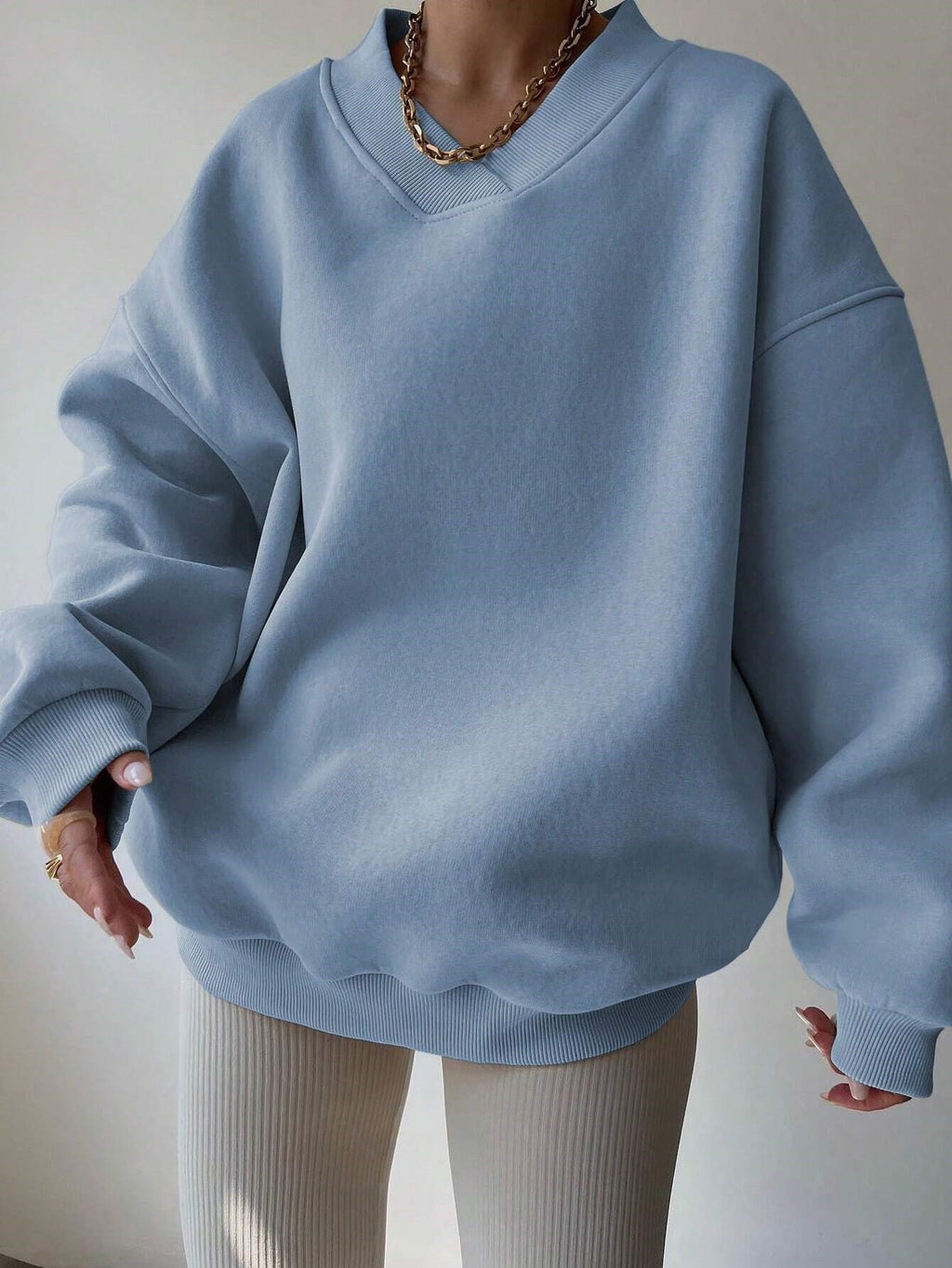 Oversized V Neck Drop Shoulder Gym Sweatshirt - Sky Blue