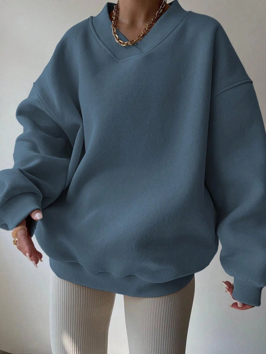 Oversized V Neck Drop Shoulder Gym Sweatshirt - Steel Blue