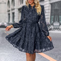 Floral Lace Tiered Long Sleeve Mini Dress - DarkBlue