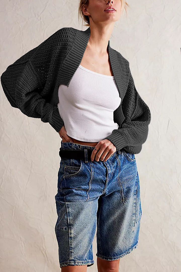 Cocoon Cut Batwing Open Front Cardigan - Black