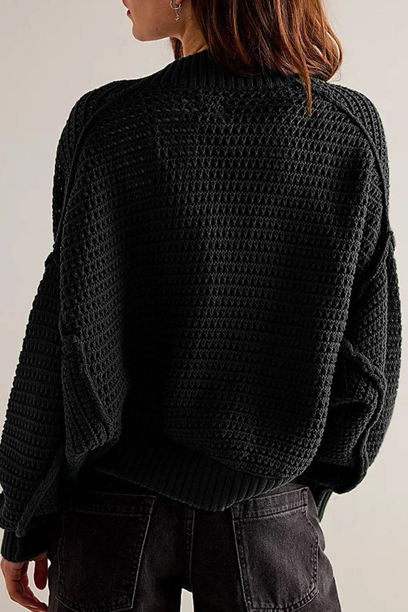 Cocoon Cut Batwing Open Front Cardigan - Black - 1