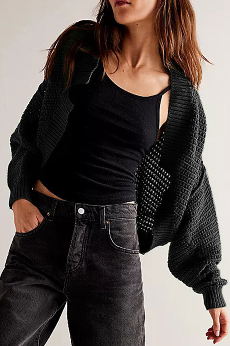 Cocoon Cut Batwing Open Front Cardigan - Black - 2