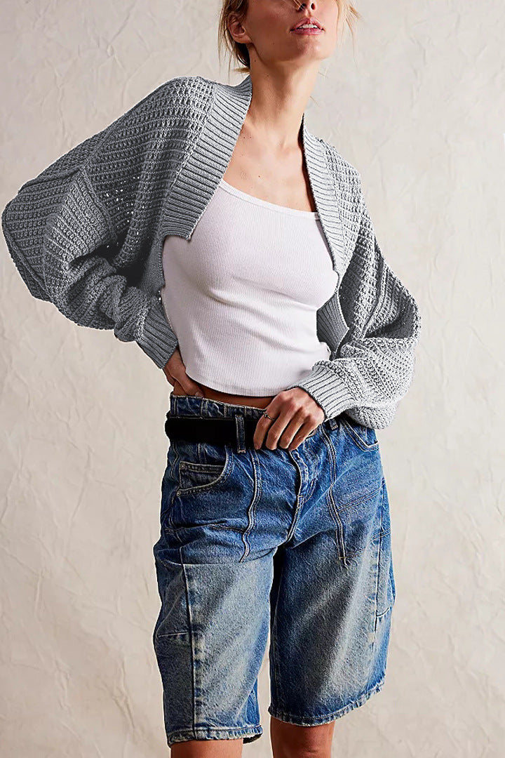Cocoon Cut Batwing Open Front Cardigan - Grey