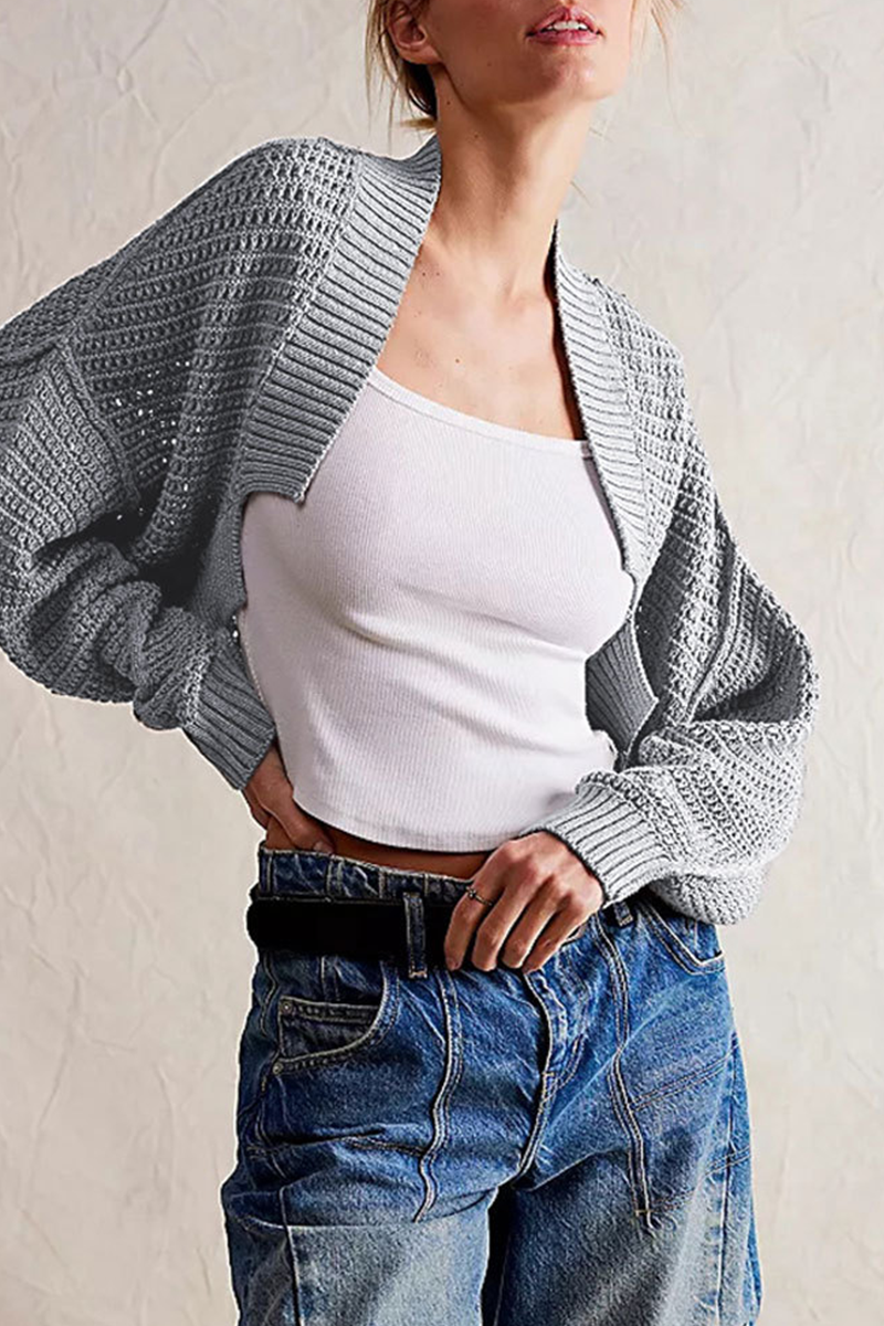 Cocoon Cut Batwing Open Front Cardigan - Grey - 1