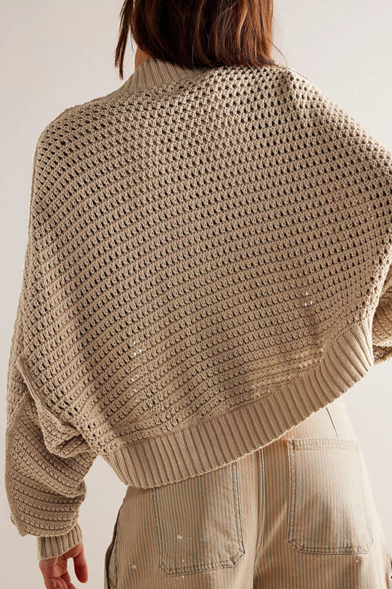Cocoon Cut Batwing Open Front Cardigan - beige - 1