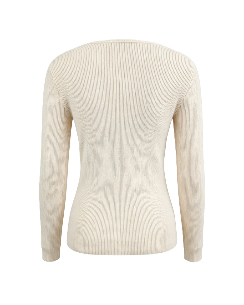 Scalloped V Neck Slim Rib Knit Top - Khaki - 1