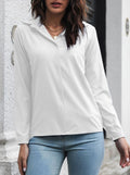 Lapel Collar Hidden Placket Long Sleeve Shirt - White